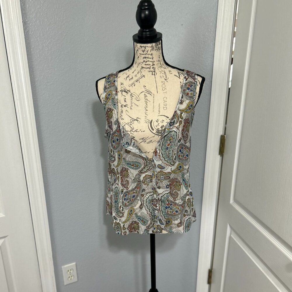 Papaya Womens Large Sheer Sleeveless Blouse High Low Hem Flowy Top